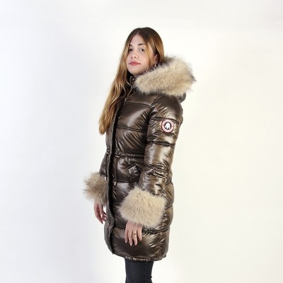 Abrigo LOLA Women Original Free Norway – Plumífero Elegante de Nylon Laqué Marrón