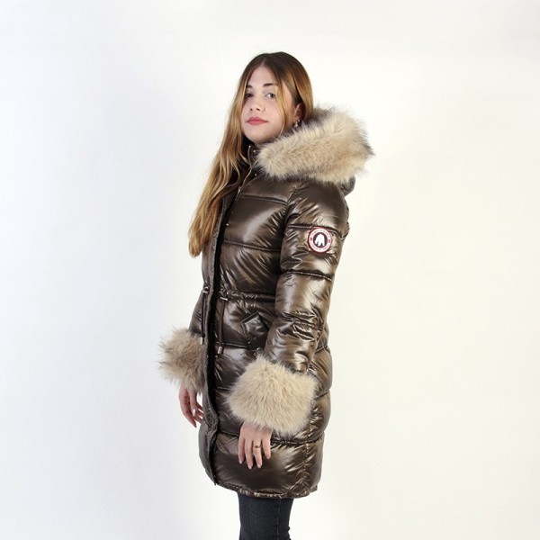 Abrigo LOLA Women Original Free Norway – Plumífero Elegante de Nylon Laqué Marrón