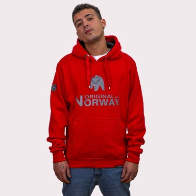 Sudadera Beer Original Free Norway Roja con capucha | Diseño nórdico