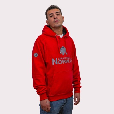 Sudadera Beer Original Free Norway Roja con capucha | Diseño nórdico
