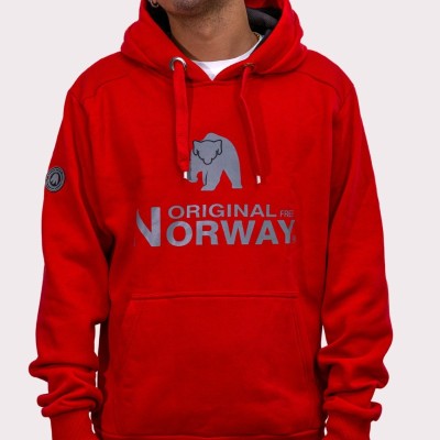 Sudadera Beer Original Free Norway Roja con capucha | Diseño nórdico