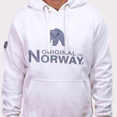 Sudadera Beer Original Free Norway blanco con capucha | Diseño nórdico