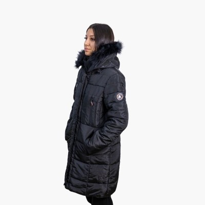 Abrigo Díaz Women Original Free Norway – Negro con Capucha de Pelo | A