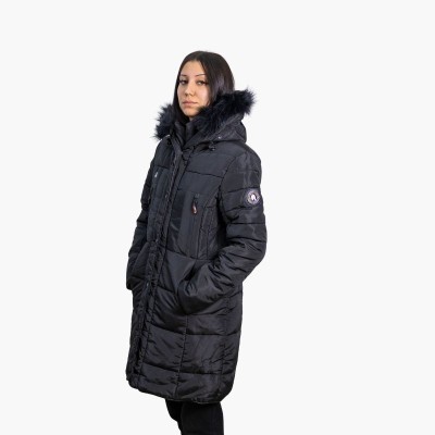 Abrigo Díaz Women Original Free Norway – Negro con Capucha de Pelo | A